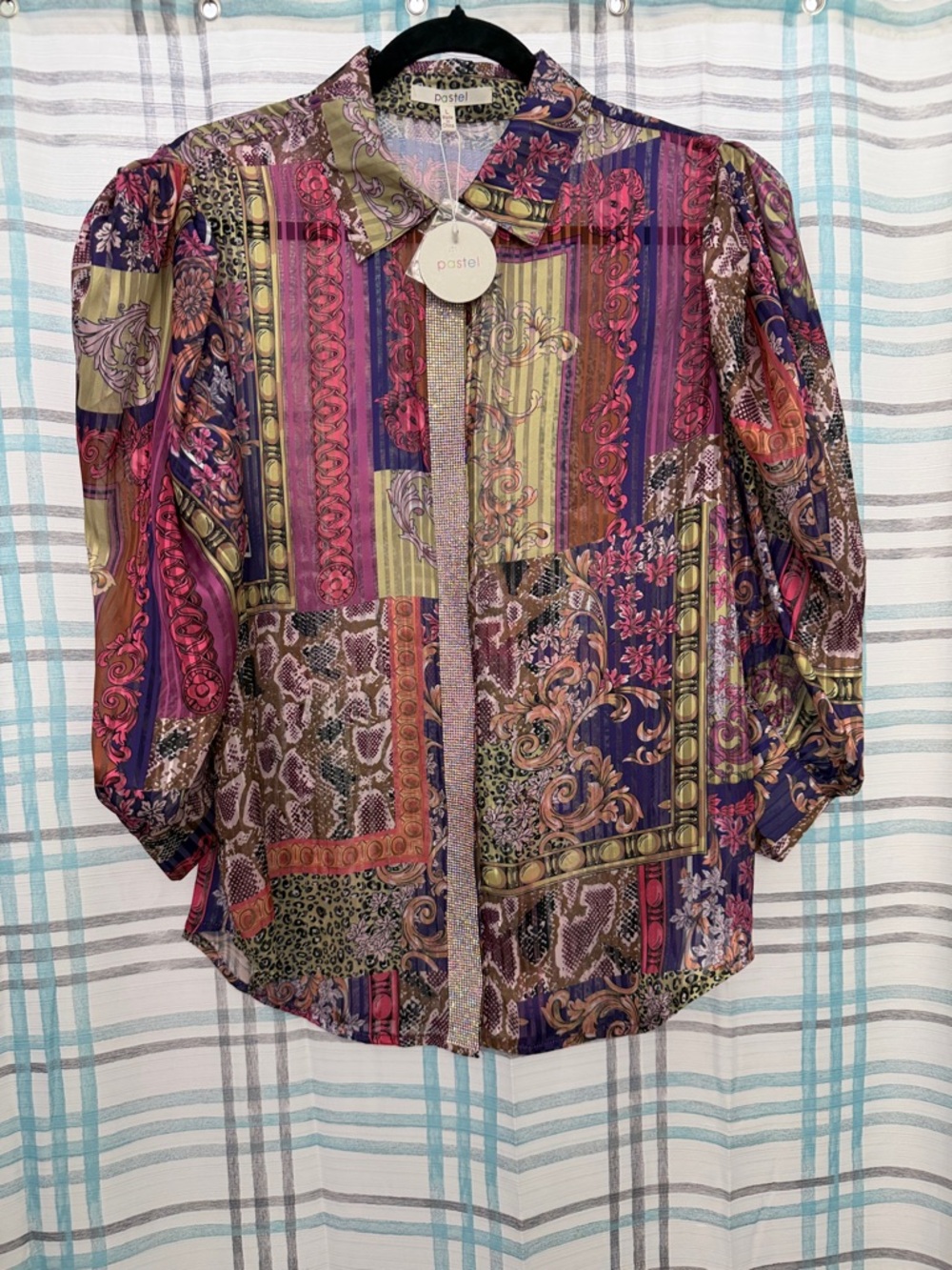 Pastels Multicolor Patchwork Paisley Button-Down Top